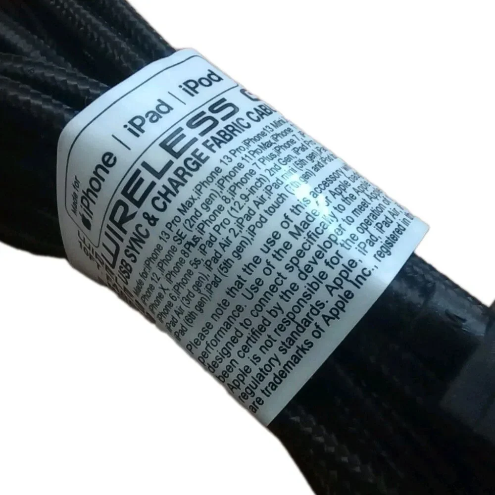 Wireless Gear 10ft iPhone/IPad/iPod BLACK Charger Cord
